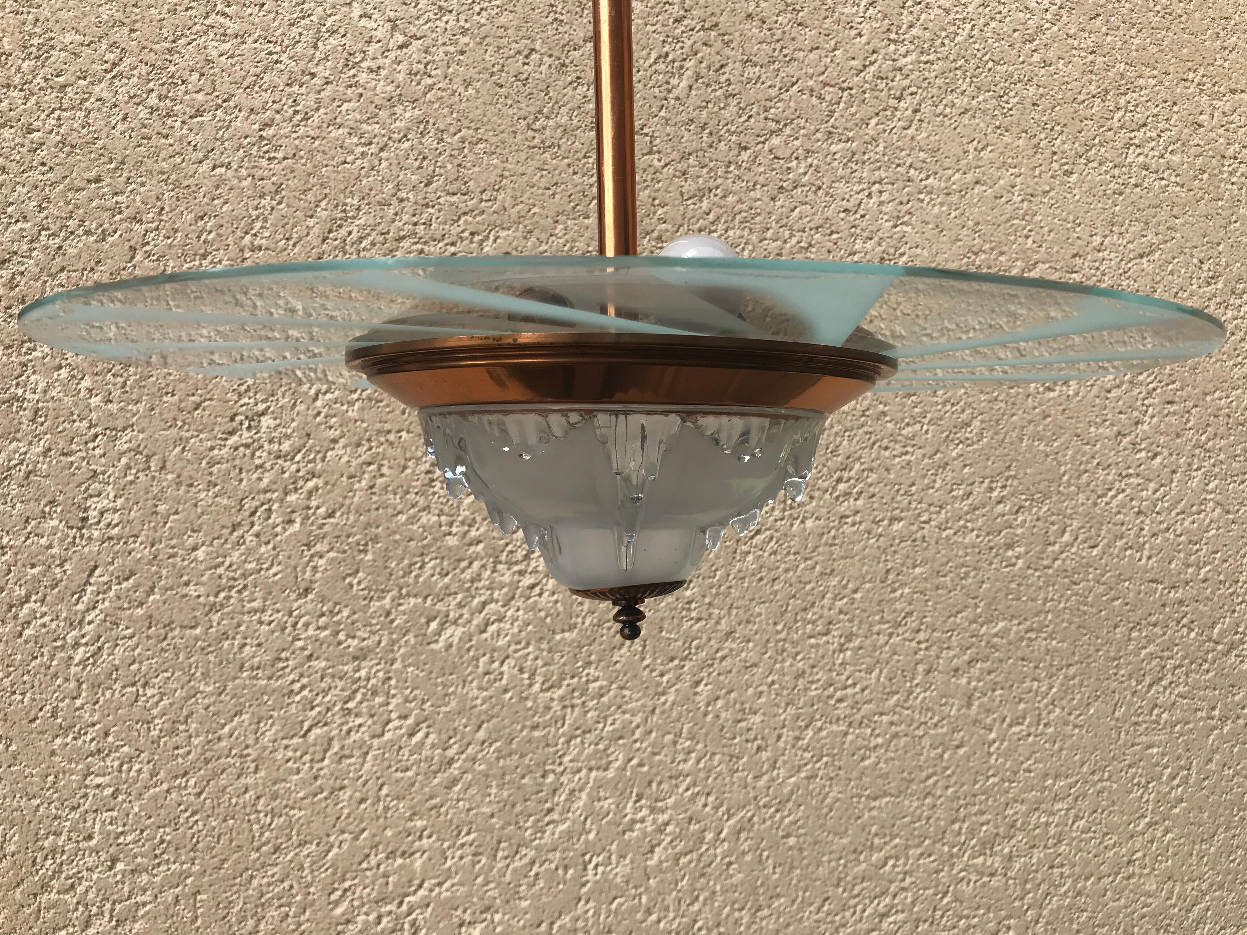 Copper and glass hanging lamp with his Ezan glass disc
