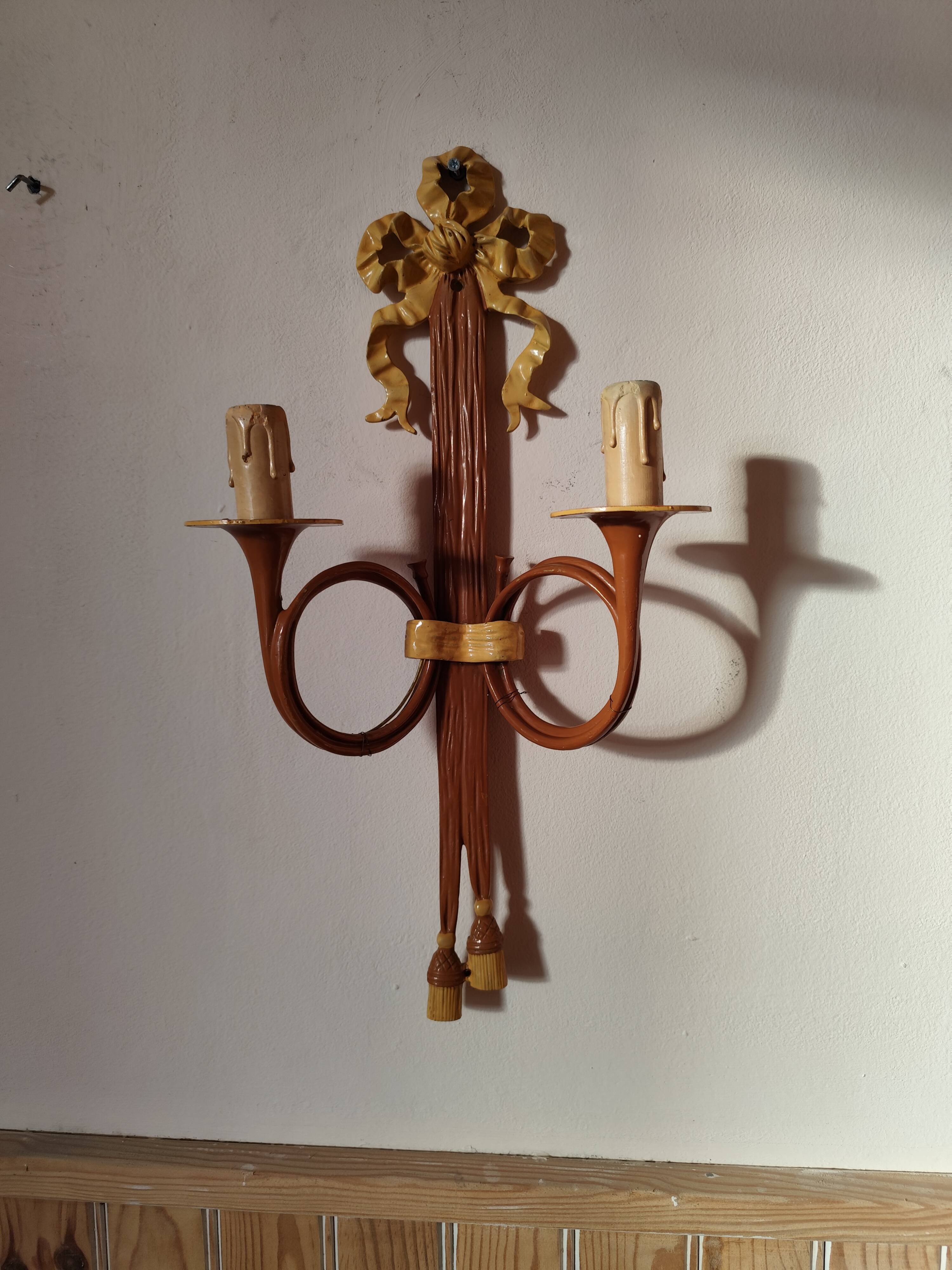 bronze-painted metal wall light, 2 lights, Napoléon III style lamp