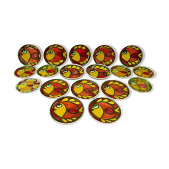 Service assiettes en céramique italienne signé Desimone Italy decor poisson années 60 vintage