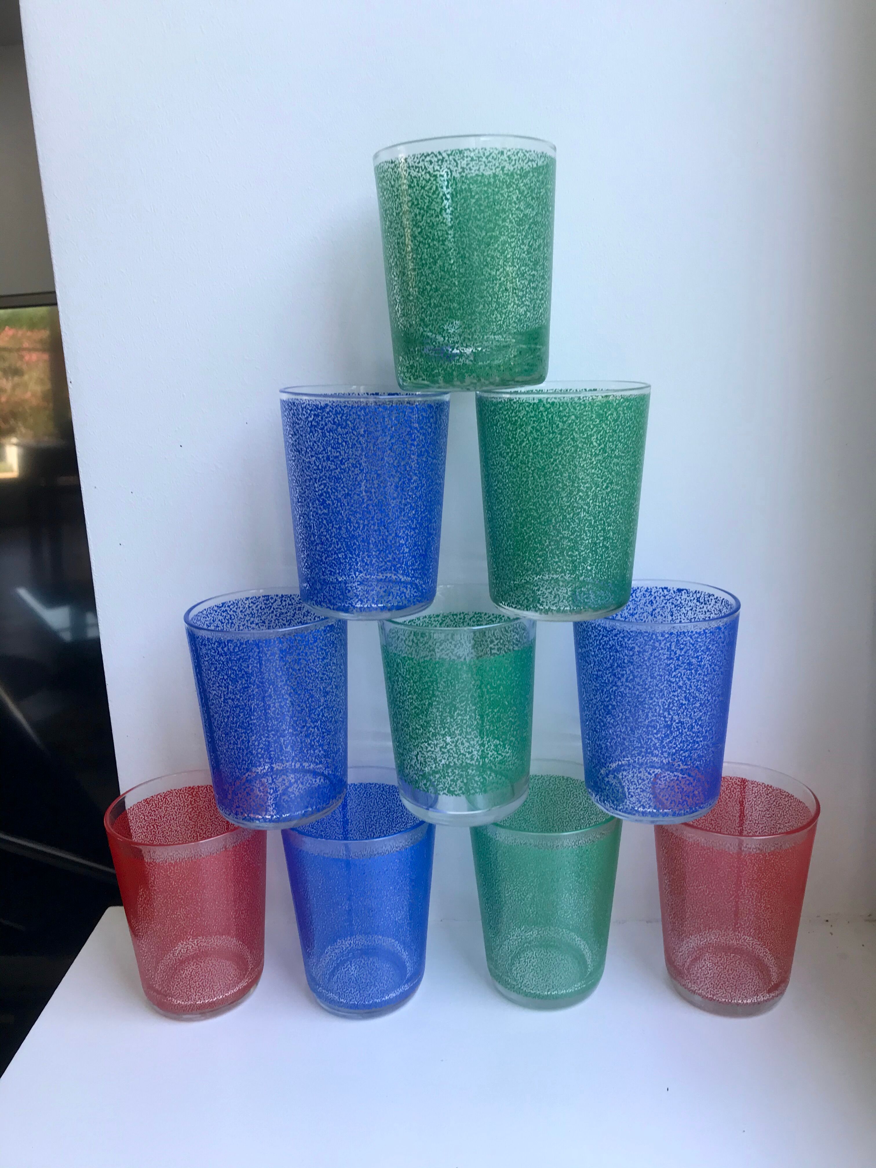 Set of 8 colored water glasses 70s