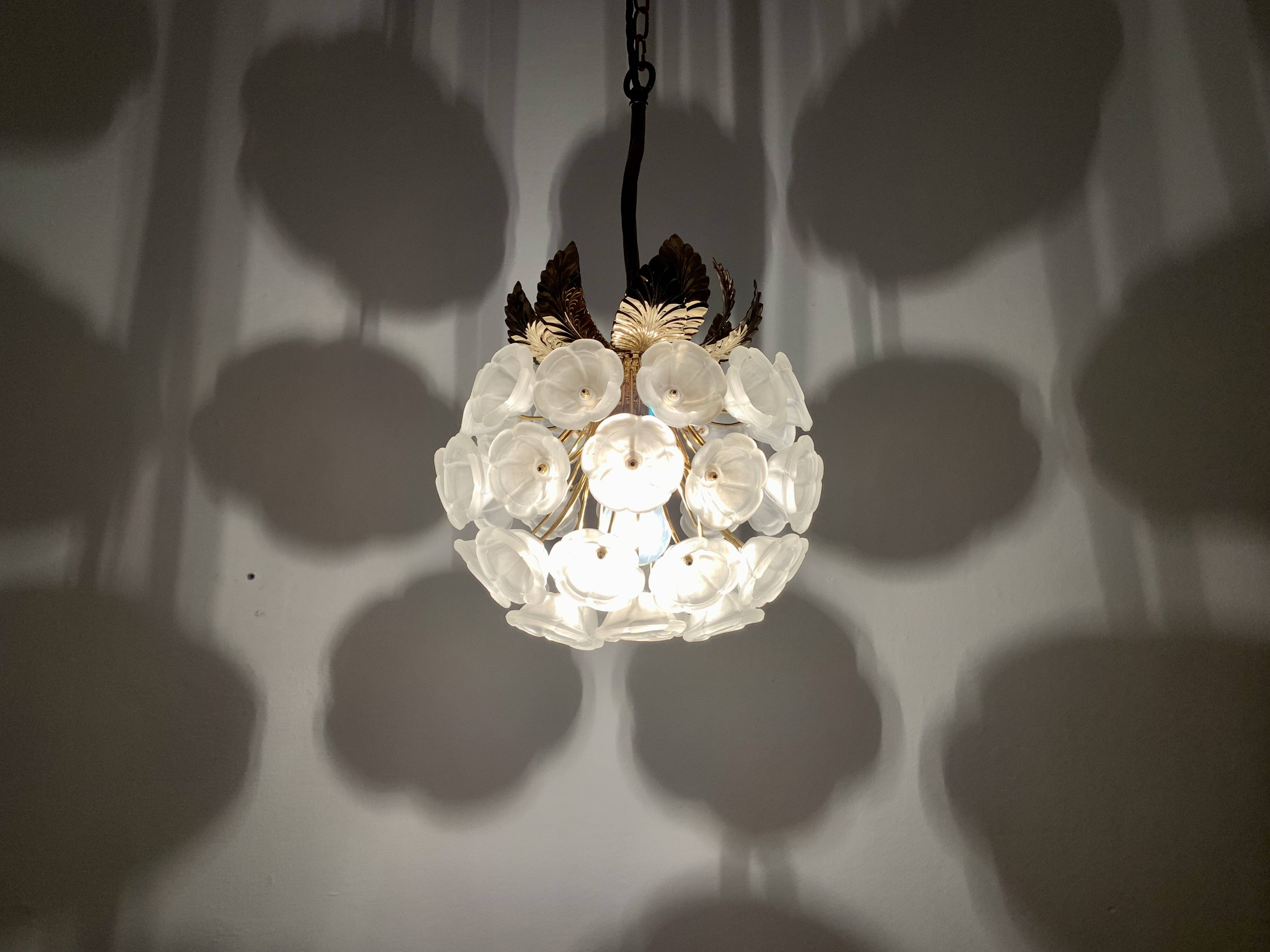 Floral Crystal Glass Chandelier by Ernst Palme