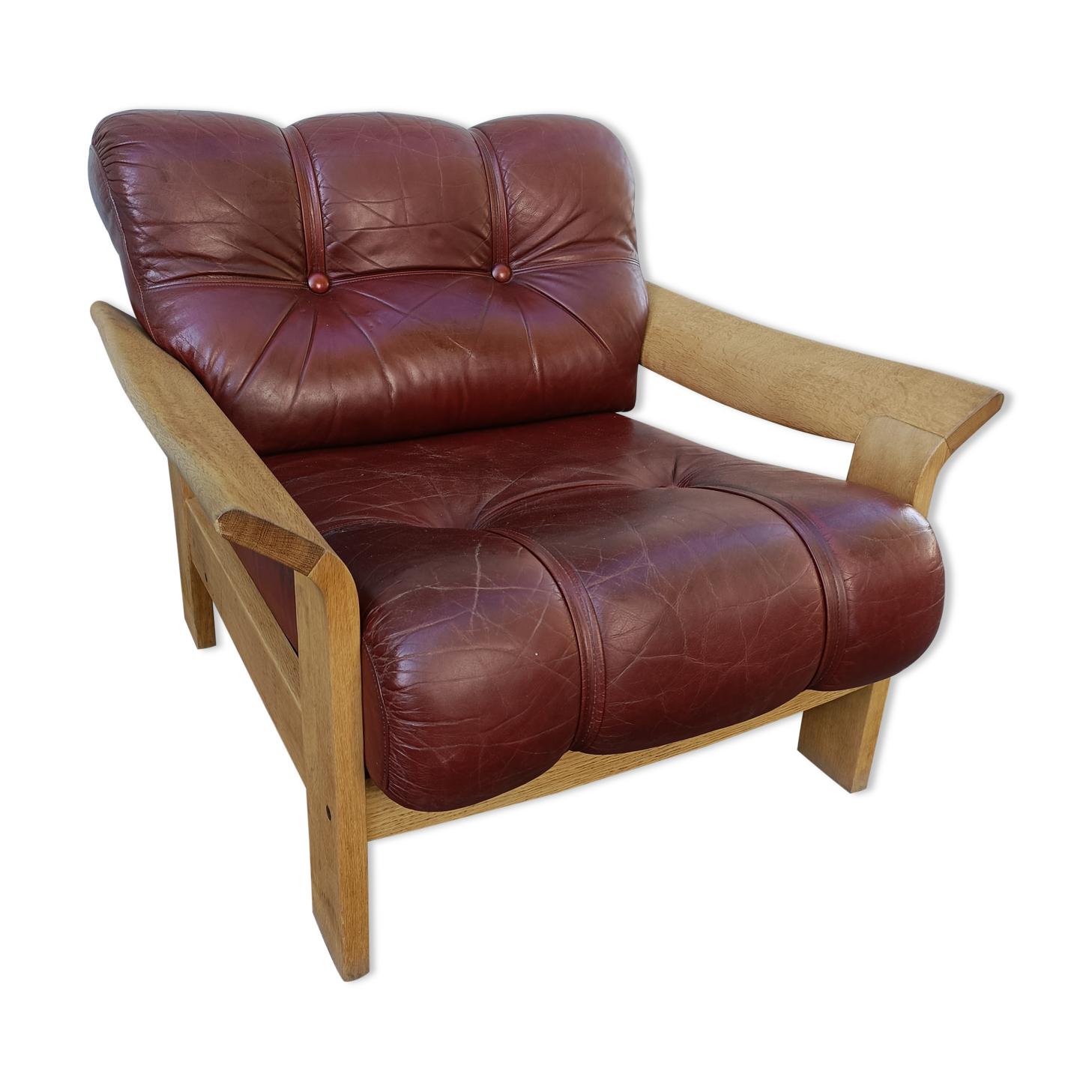 Danish vintage armchair light oak and leather.