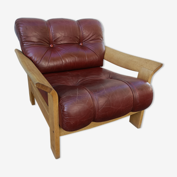 Danish vintage armchair light oak and leather.