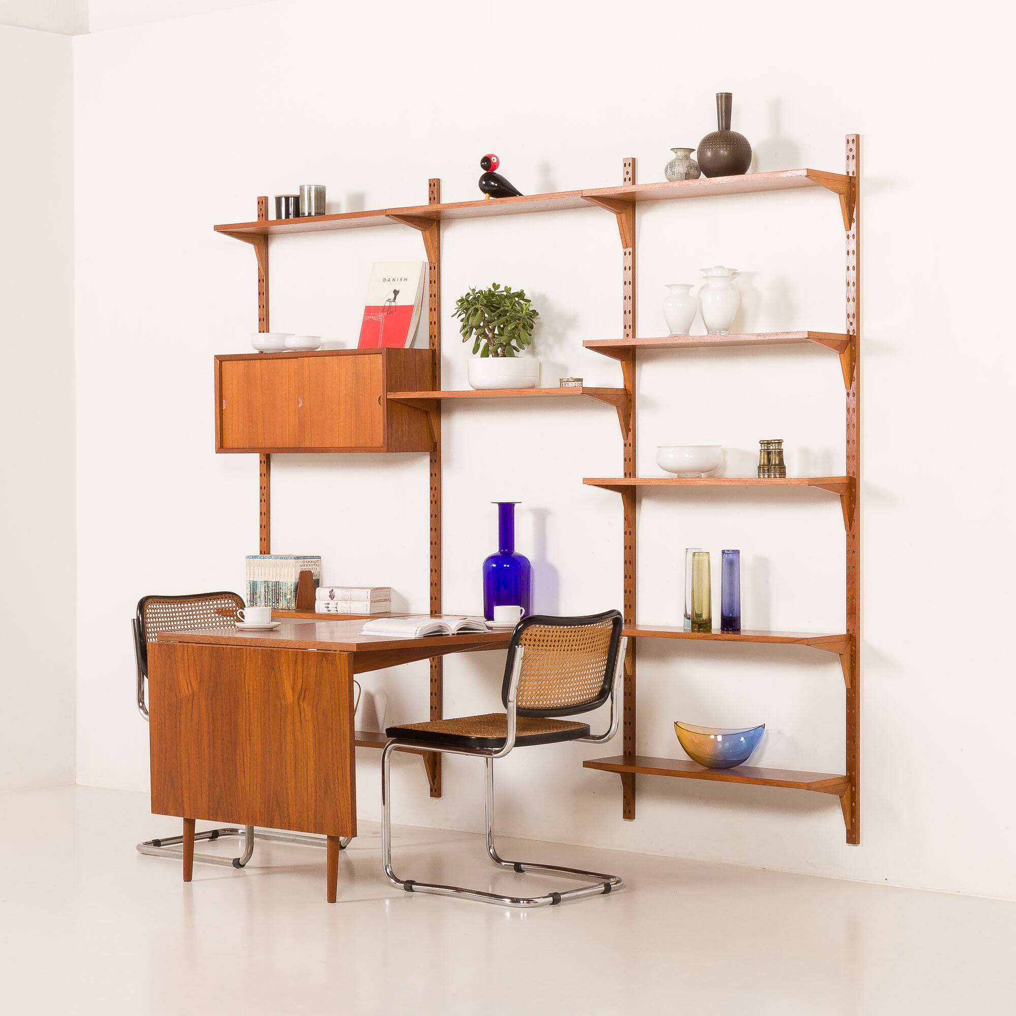 Poul Cadovius rare 3 bay wall unit with a large desk or table for Cado