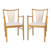 Pair of 1950s Vintage Armchairs, Restored Beech Wood & Light Gray 1950s