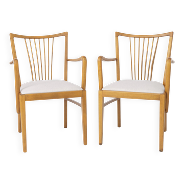 Paire de fauteuils vintage des années 1950, bois de hêtre restauré et gris clair des années 1950.