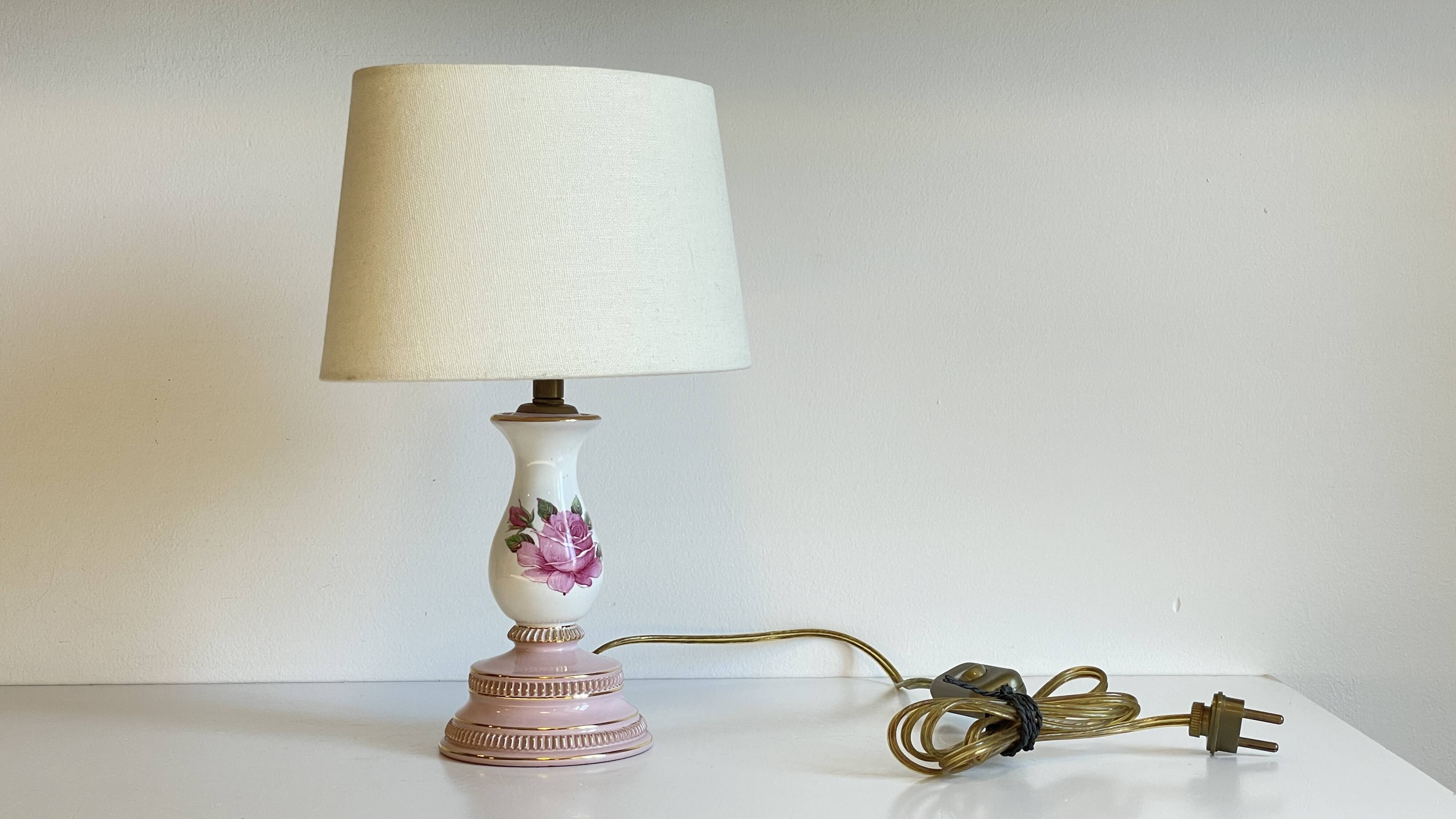 Lampe céramique italy roses et or