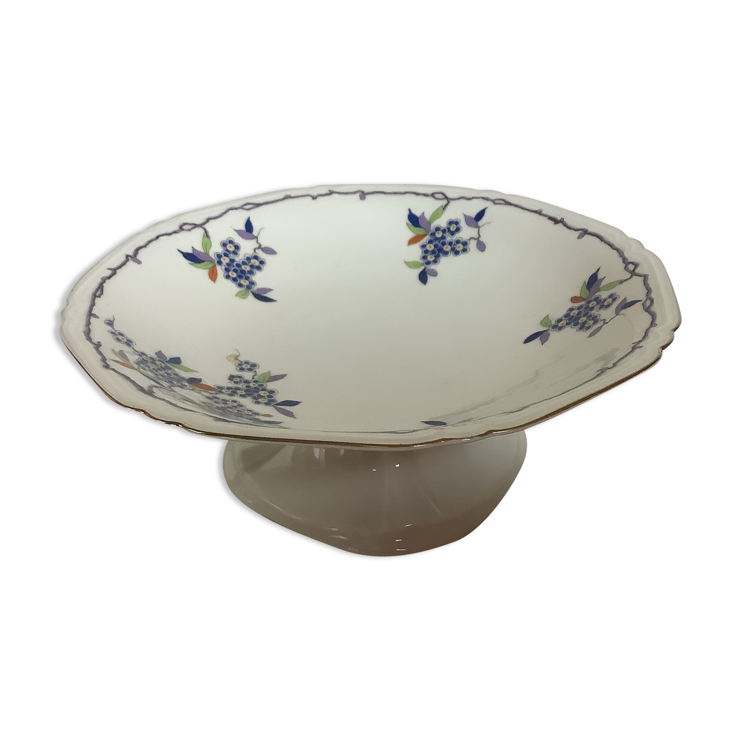 Old shower foot dish with silver border and forget-me-not flowers