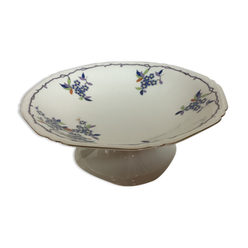 Ancien plat pied douche liseré argenté fleurs myosotis