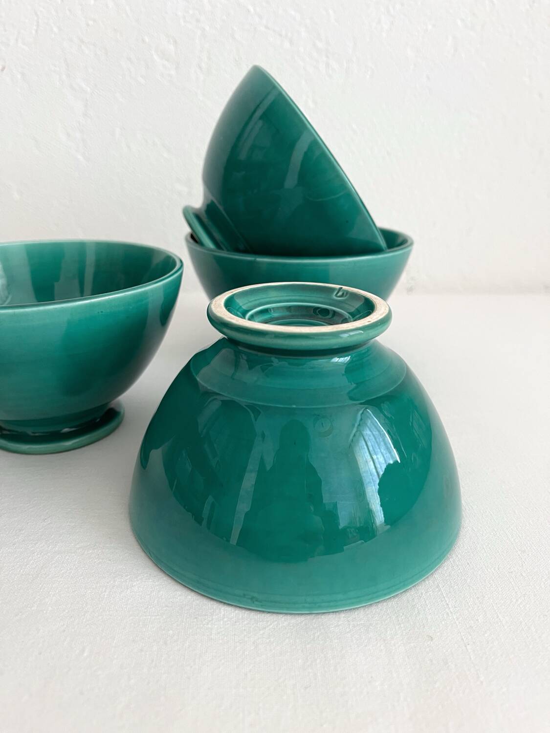 4 antique vintage green ceramic bowls