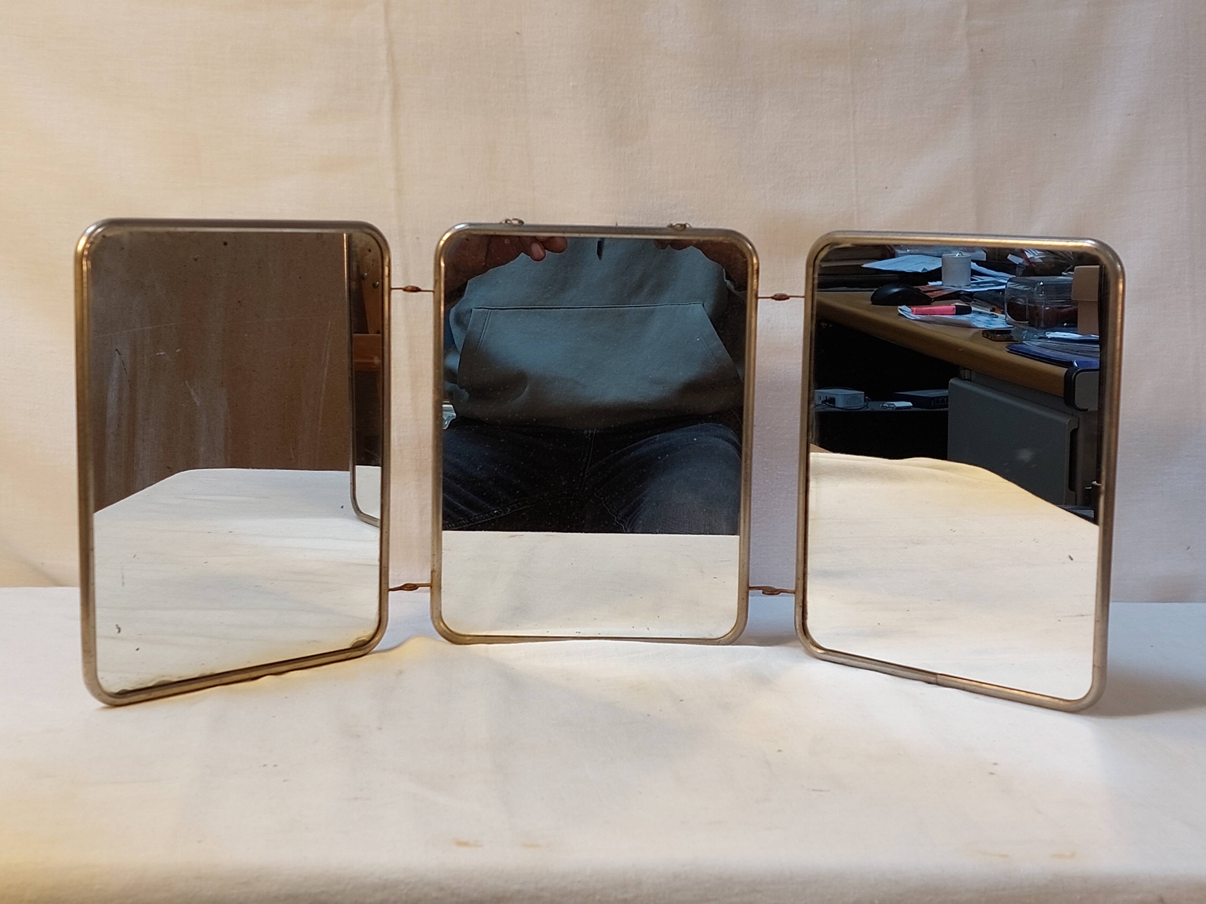 Vintage barber triptych mirror