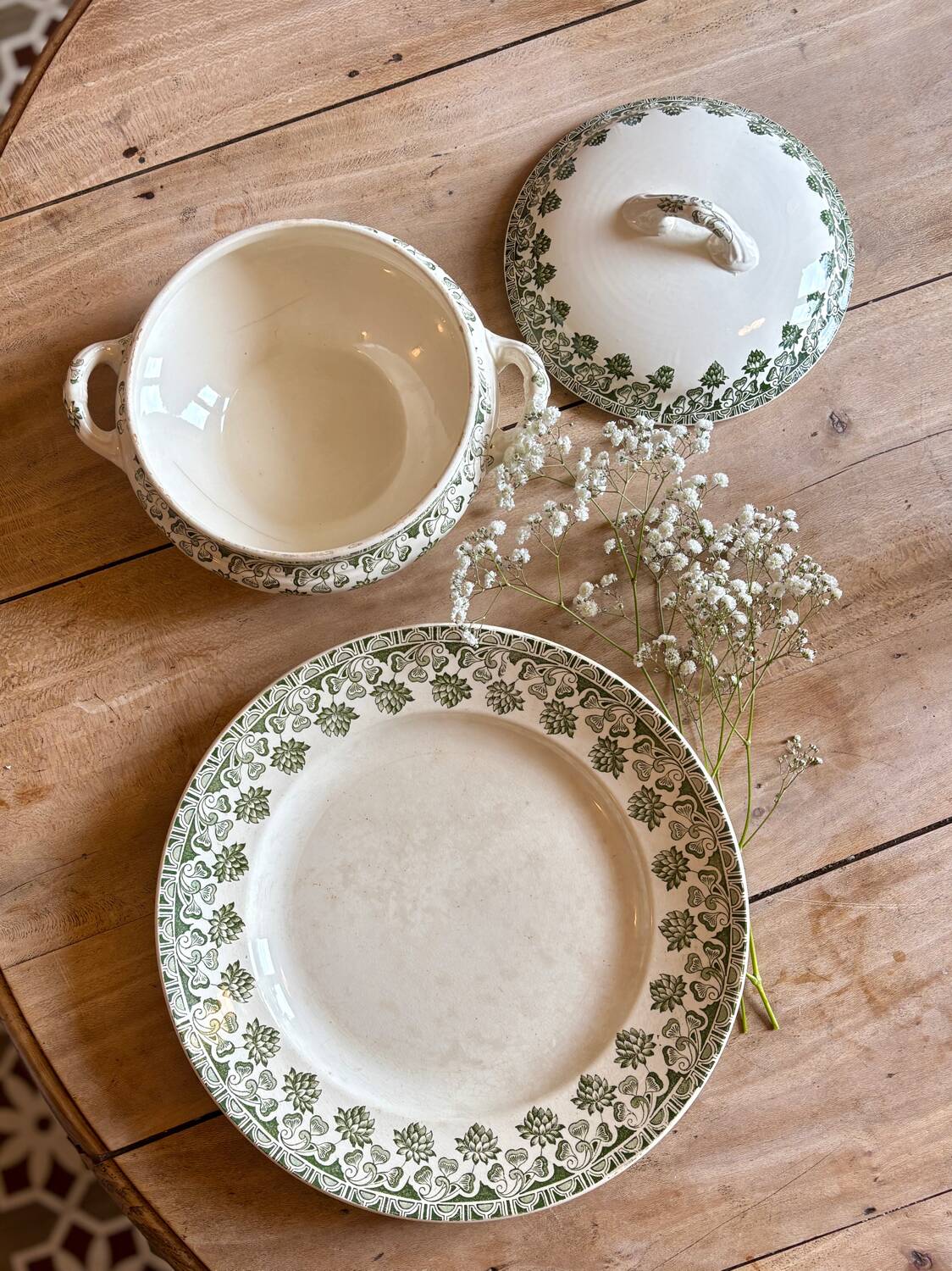 Vintage ironstone tureen and dish - Trèfle de Badonvillier model