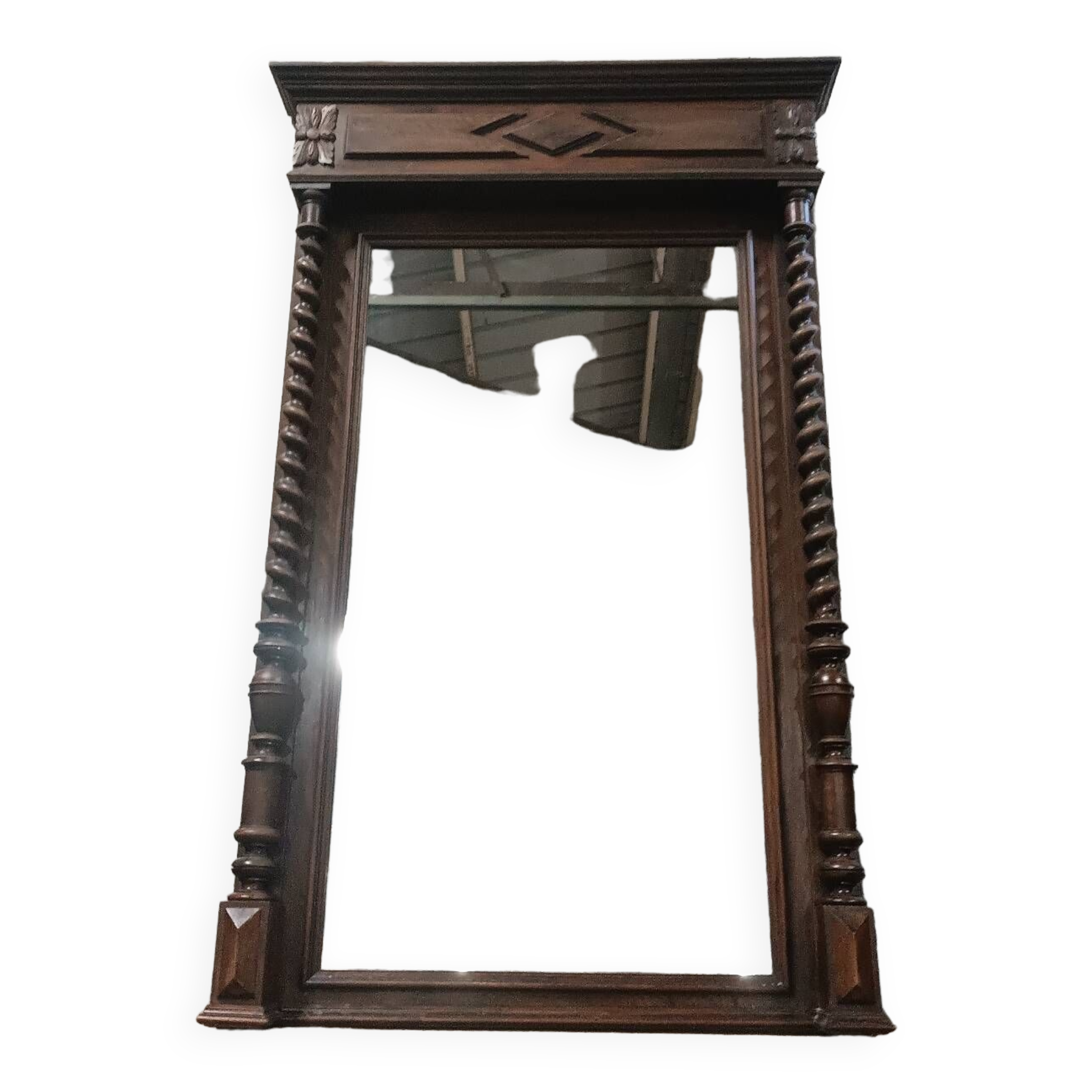 Miroir en chêne à colonnes torsadées