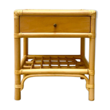 Wooden and bamboo bedside table 70s