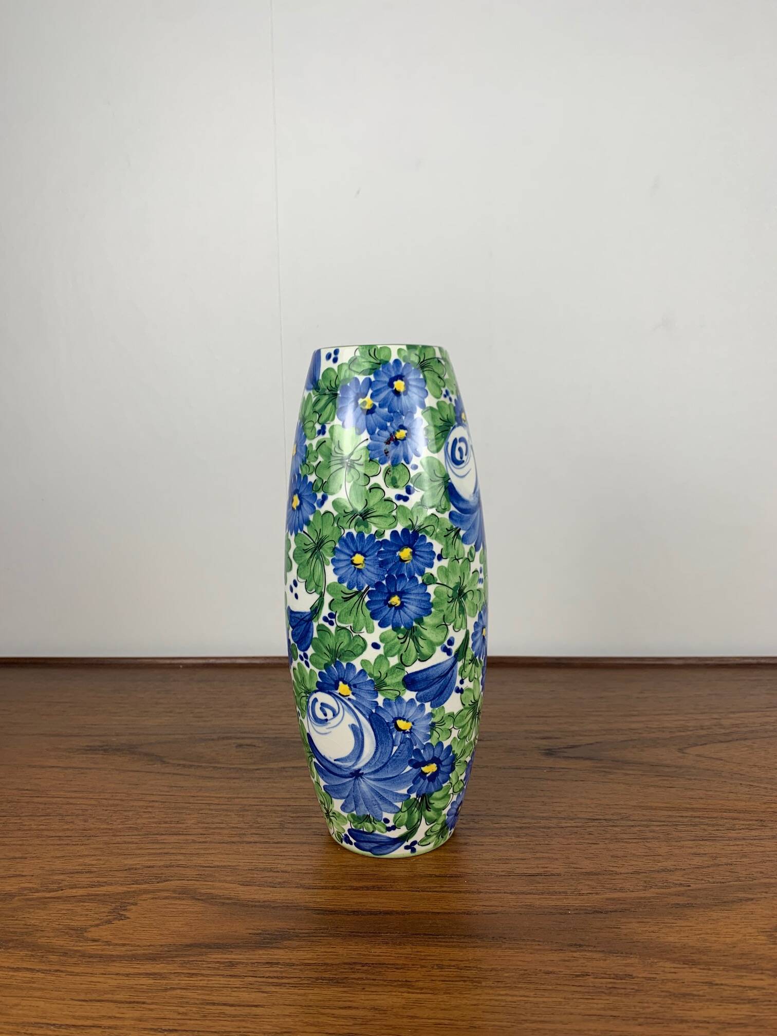 Italian San Marino Titano Vase, Green and Blue Floral Pattern, MCM