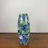 Italian San Marino Titano Vase, Green and Blue Floral Pattern, MCM