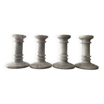 Set of 4 vintage Carrara marble candlesticks