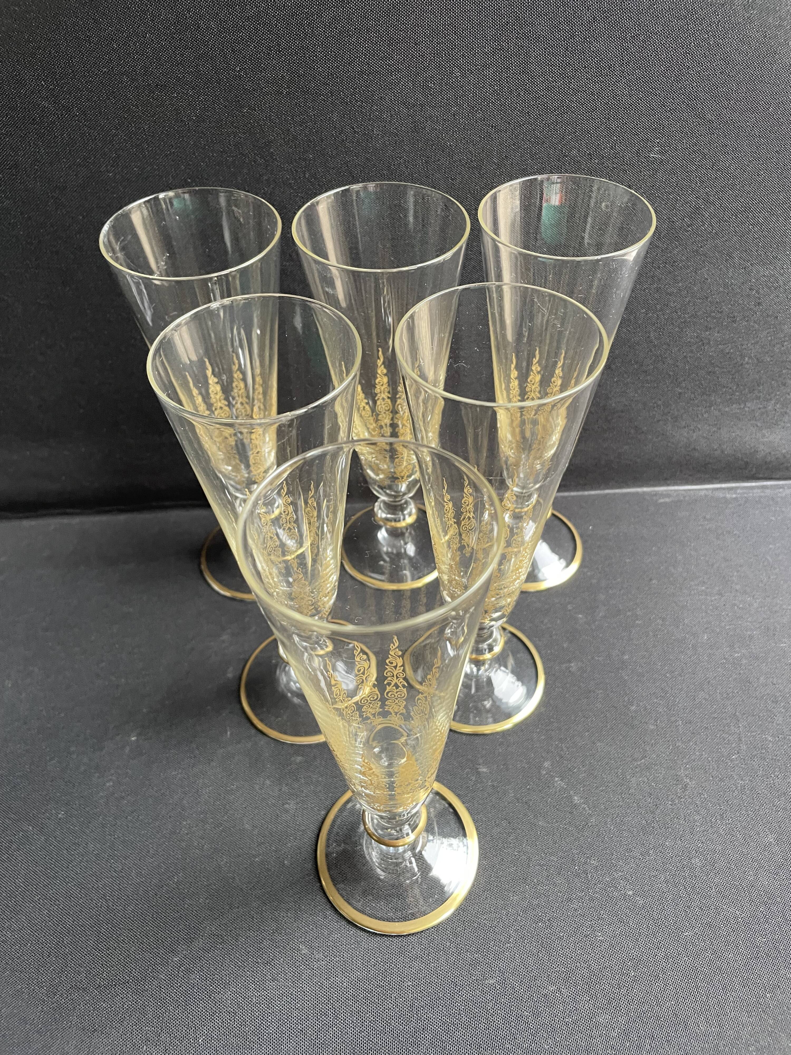 6 Champagne Flutes – Gold Crystal
