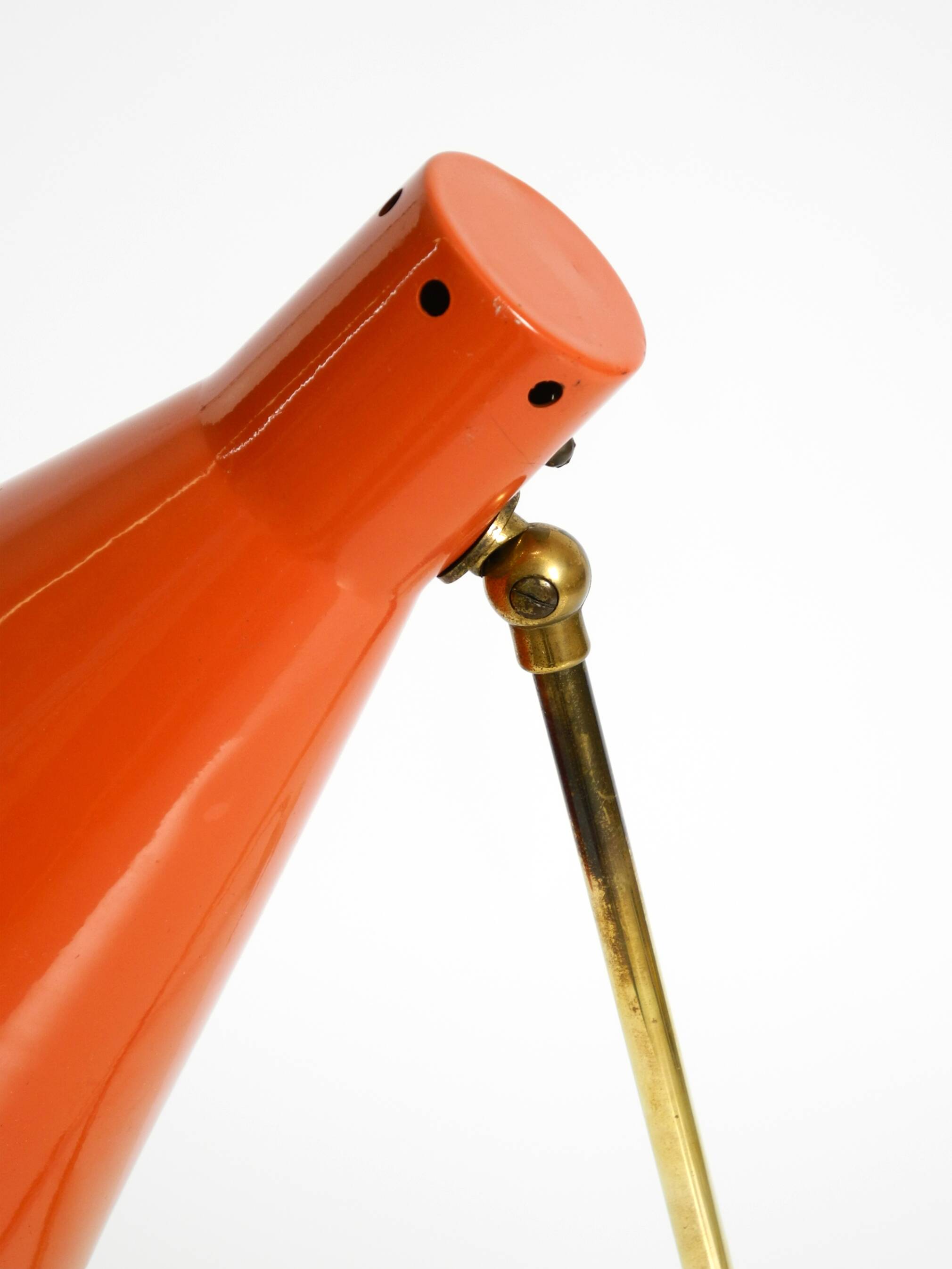 Beautiful, Large Mid-Century Modern Brass Table Lamp with a Brick-Red Shade
