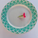 6 flat plates, Badonvillers earthenware, lagoon green, 60s