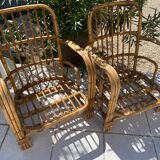 Pair of bamboo and rattan armchairs