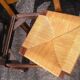 Set of 6 oak dining chairs with high backs and straw seats