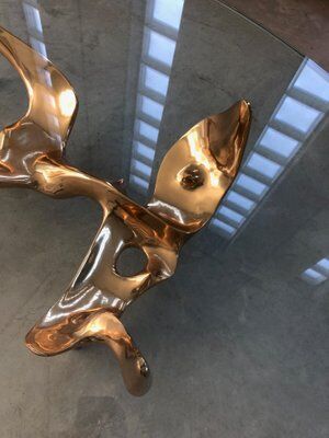 Bronze and glass coffee table with female sculpture by Victor Roman