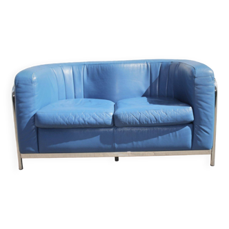 2-seater sofa in blue leather model Onda by zanotta