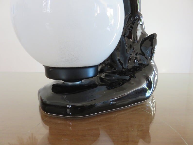 Black ceramic "palm" lamp and white opaline ball 70/80