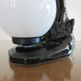 Black ceramic "palm" lamp and white opaline ball 70/80