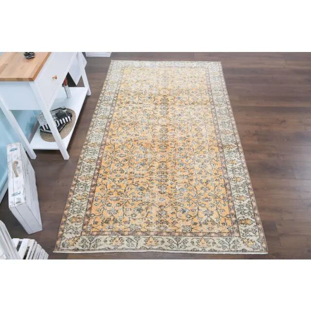 Vintage Turkish handmade wool cotton orange rug 147x251