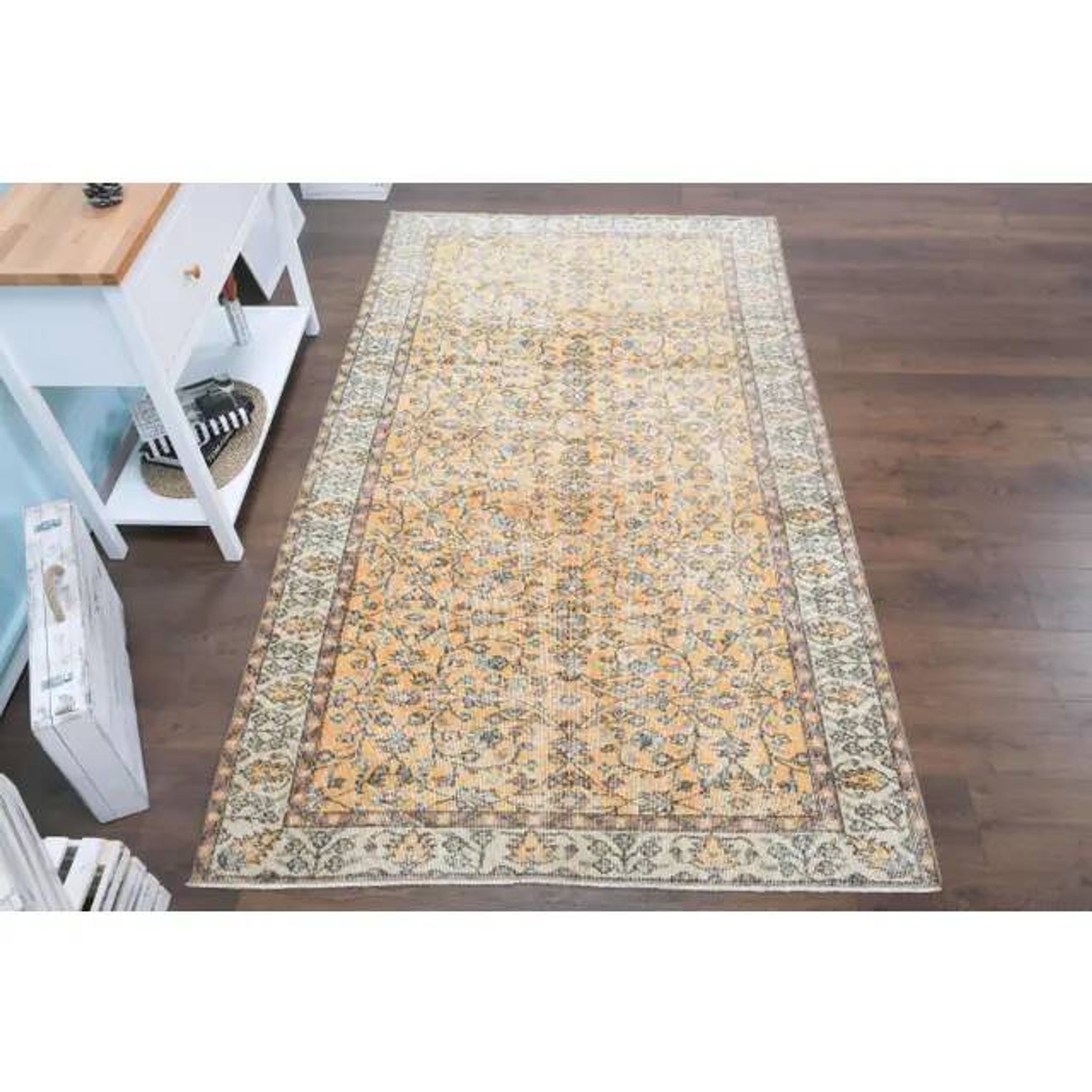 Vintage Turkish handmade wool cotton orange rug 147x251
