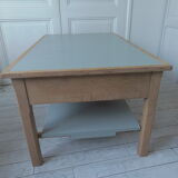 Coffee table made from a desk of the 40s, tray and green shelf