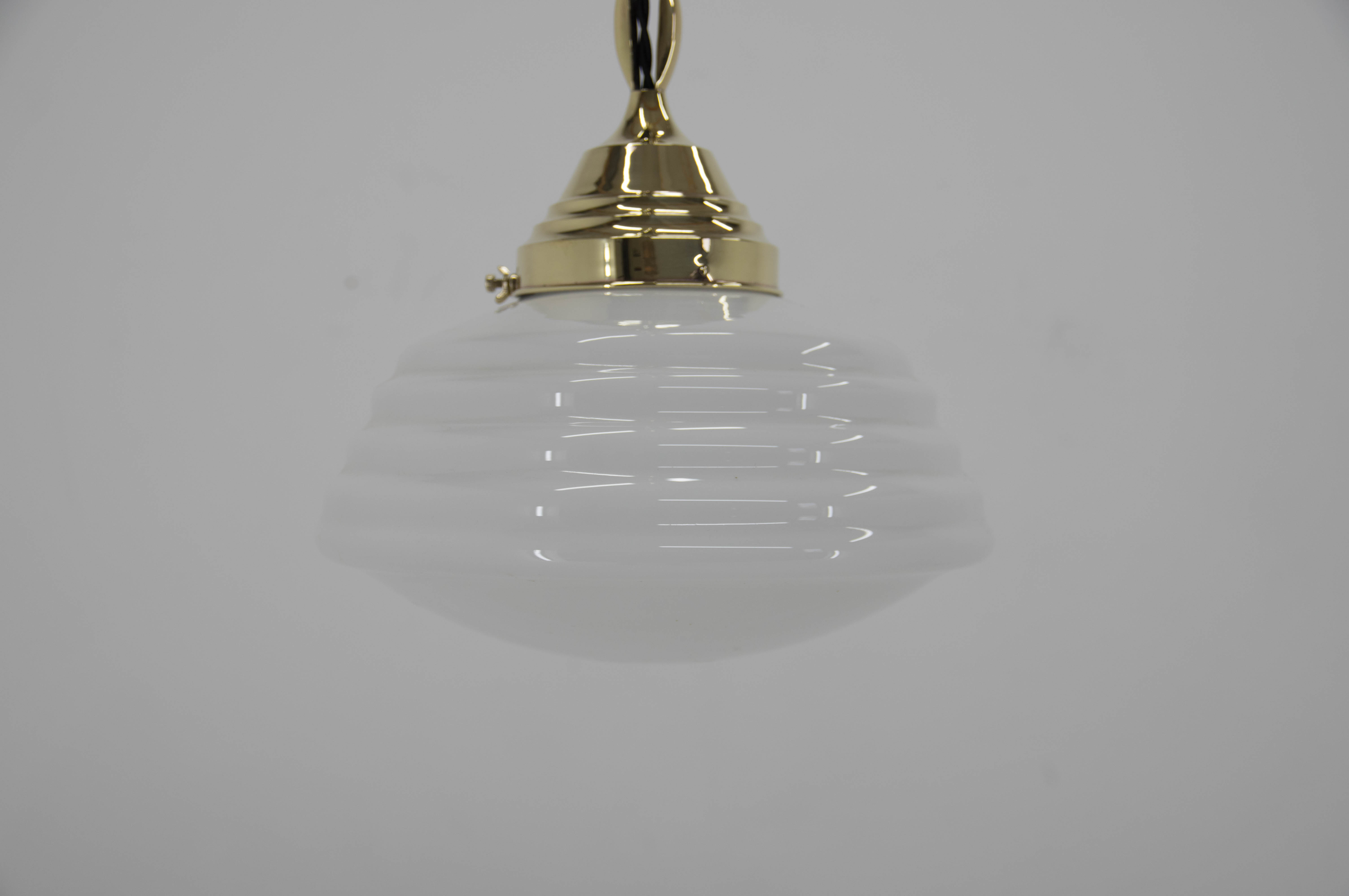 Art nouveau brass and opaline glass pendant, 1920s