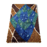Abstract scandinavian multicolor high pile rya rug carpet, sweden, 1960s