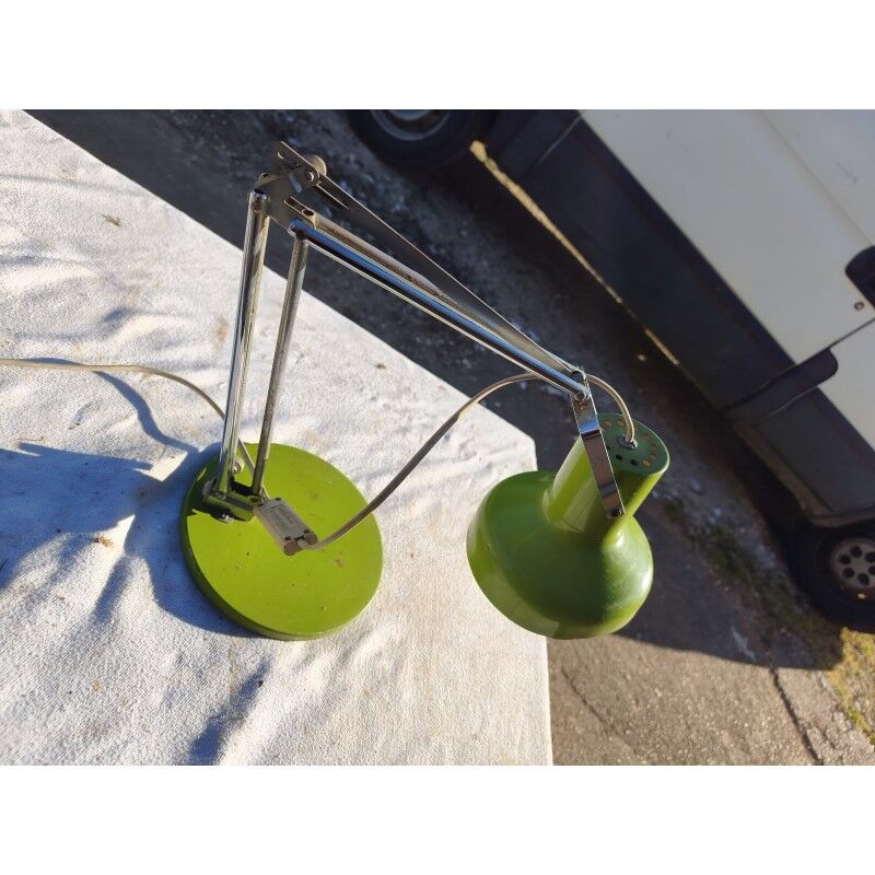 Lampe vintage métal vert et chrome