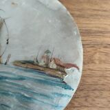 Old rigging painted on mother-of-pearl shells