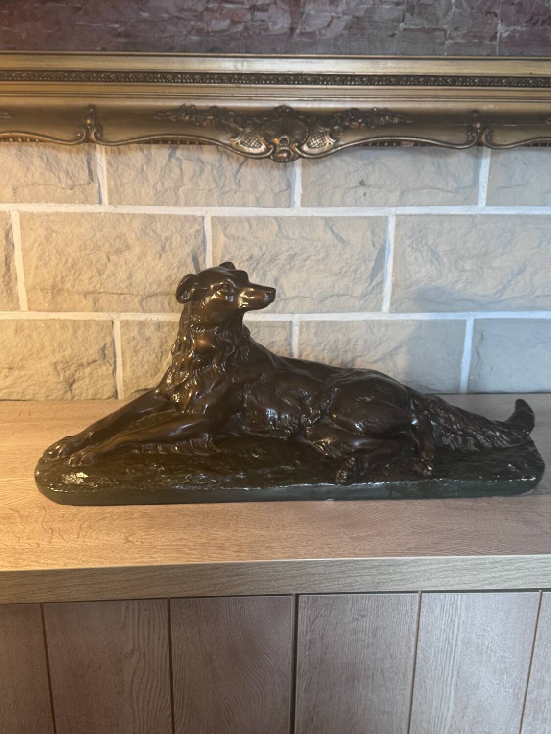 Large ancient sculpture – Reclining Greyhound after P.J. Mêne – edition