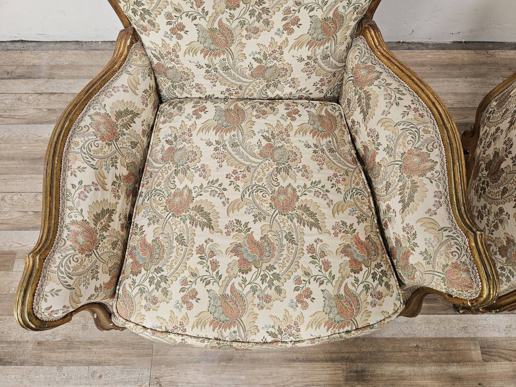 20th Century Italian Baroque Style Bergère Armchairs in Carved and Gilded W