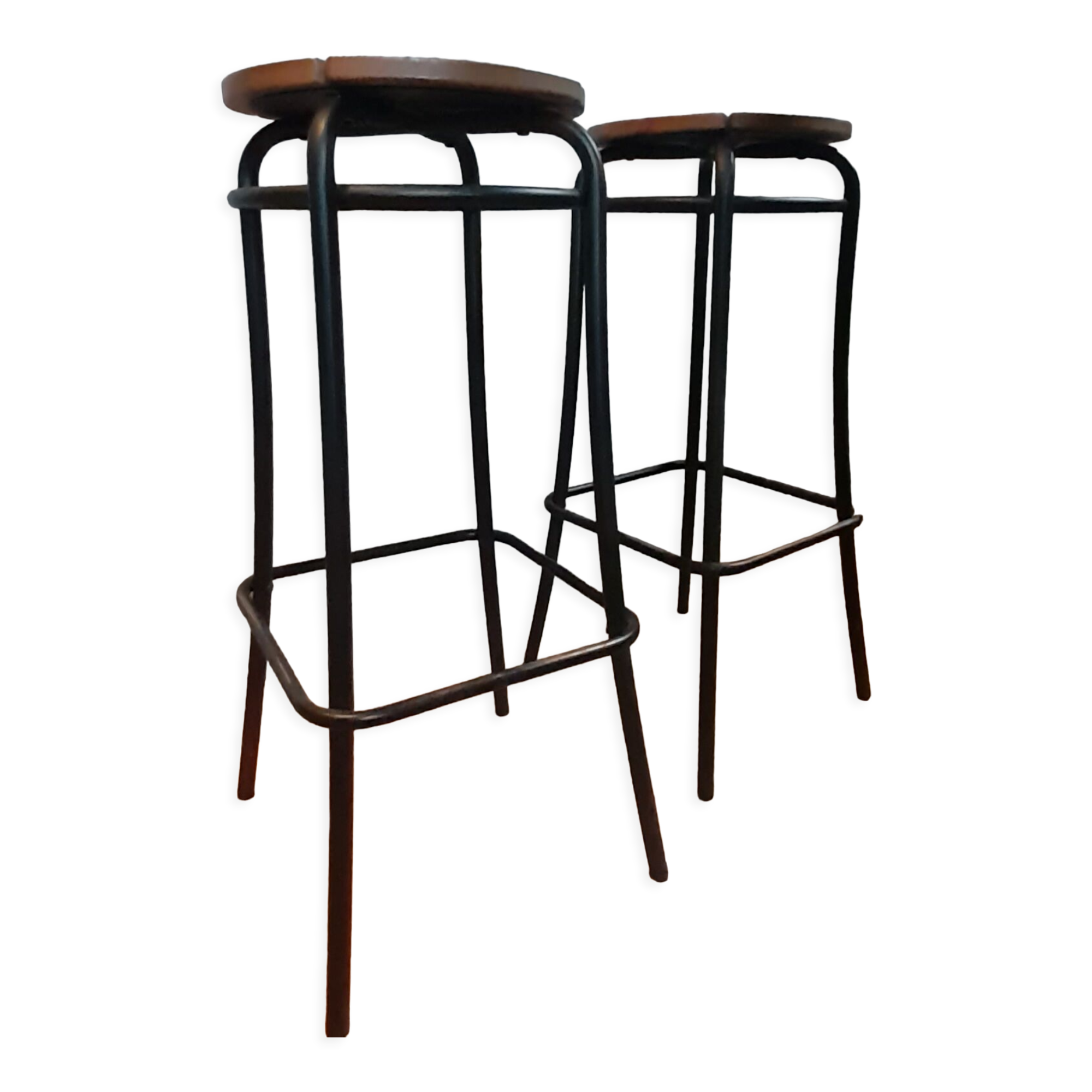 Paire de tabourets hauts Agne Stool assise bois massif et pieds acier