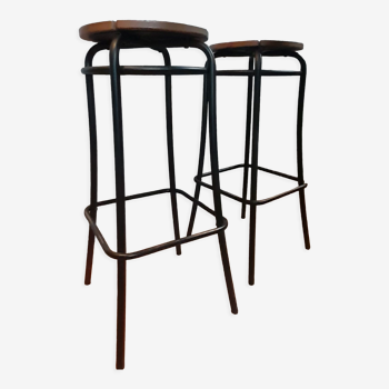 Paire de tabourets hauts Agne Stool assise bois massif et pieds acier