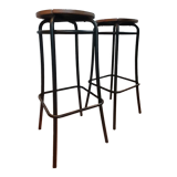 Pair of high stools Agne Stool - solid wood seat and steel legs