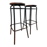 Paire de tabourets hauts Agne Stool assise bois massif et pieds acier