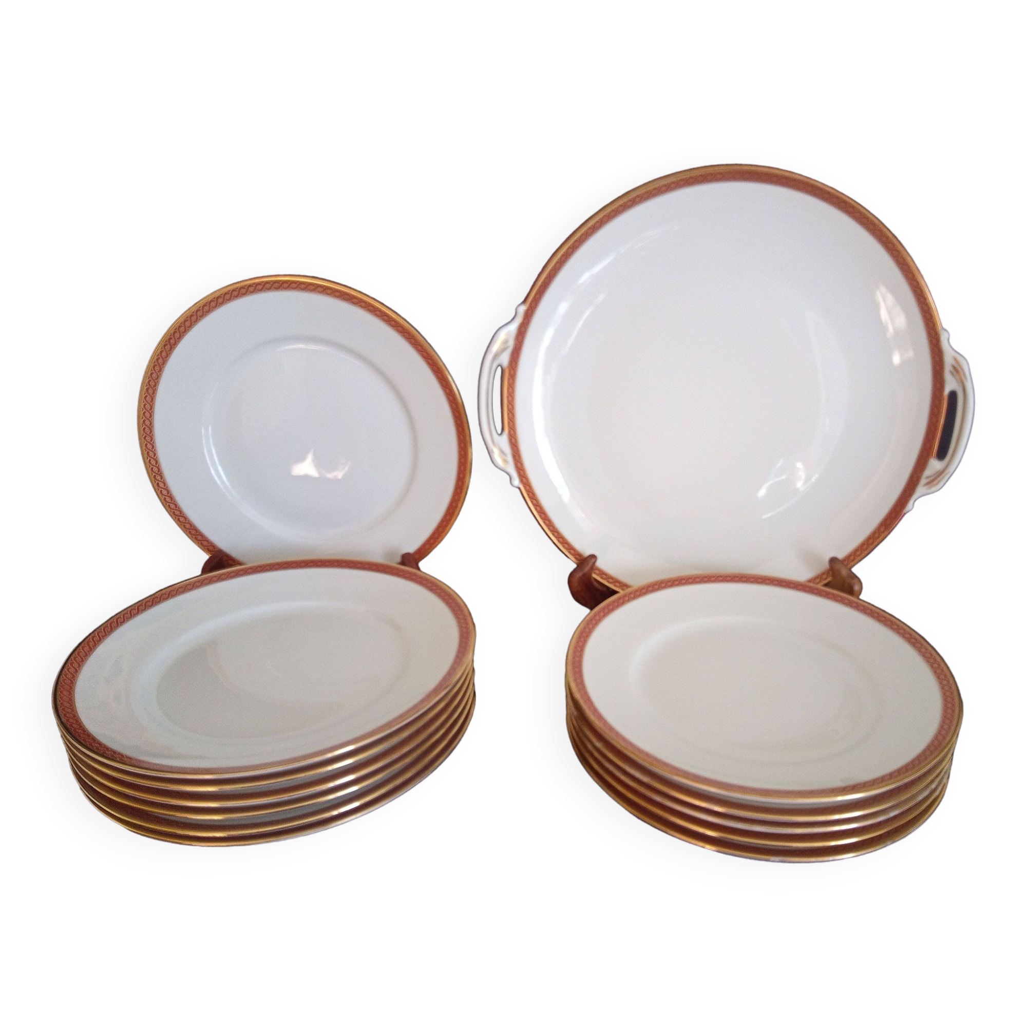 Richard Ginori - Service à desserts pour 12 pers. en porcelaine blanche et or