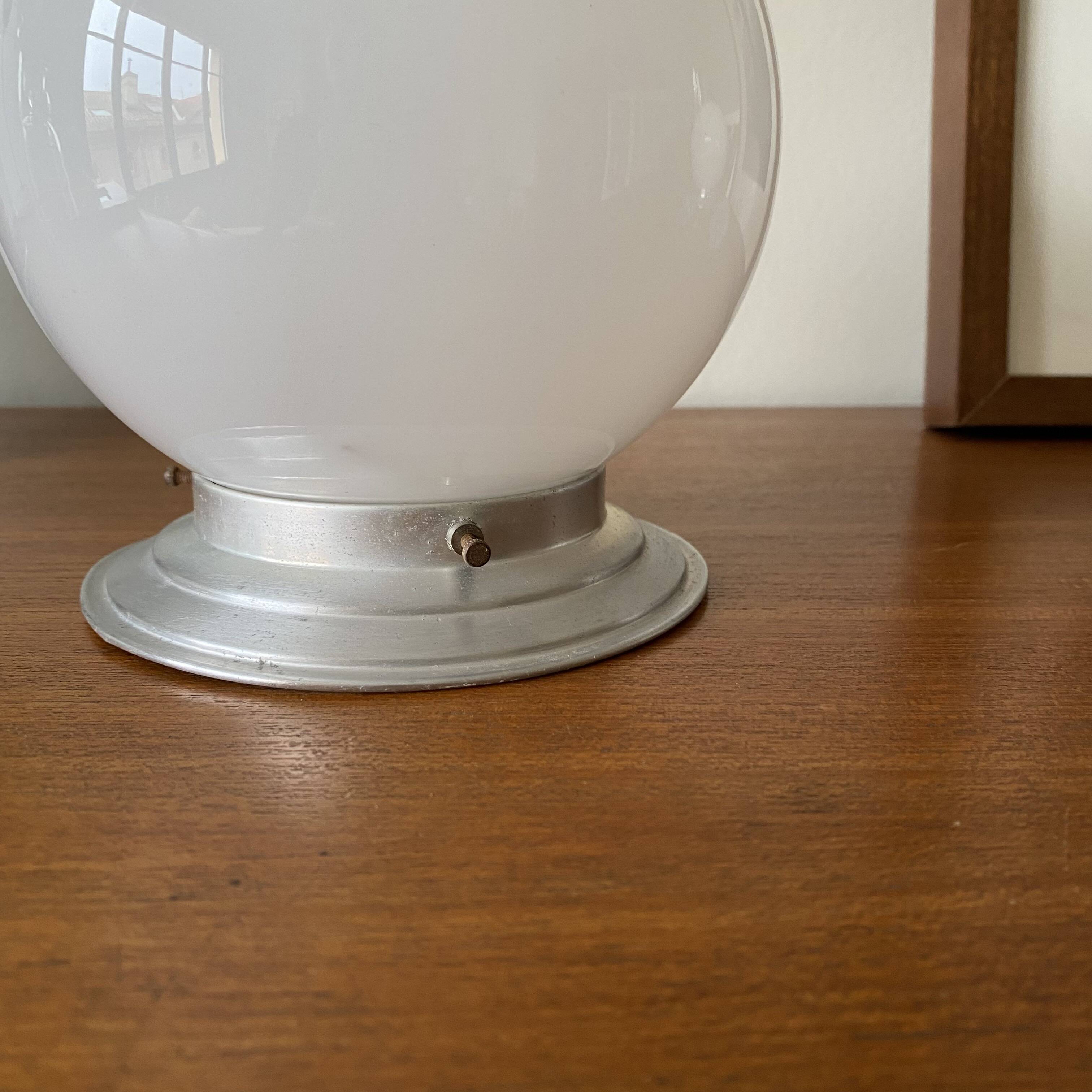 White opaline glass globe ceiling light, 15 cm, aluminum wall light