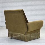 1970s, Danish armchair, green furniture velour, ash wood legs.