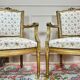 Pair of louis xvi style gilded wood armchairs, 19th century