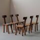 Suite de 6 chaises brutalistes en châtaignier, France, vers 1970