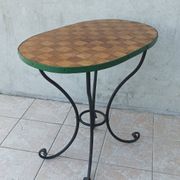 Table bistrot en fer forgé et noyer
