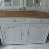 Art Deco sideboard patinated pearl gray, oak top.